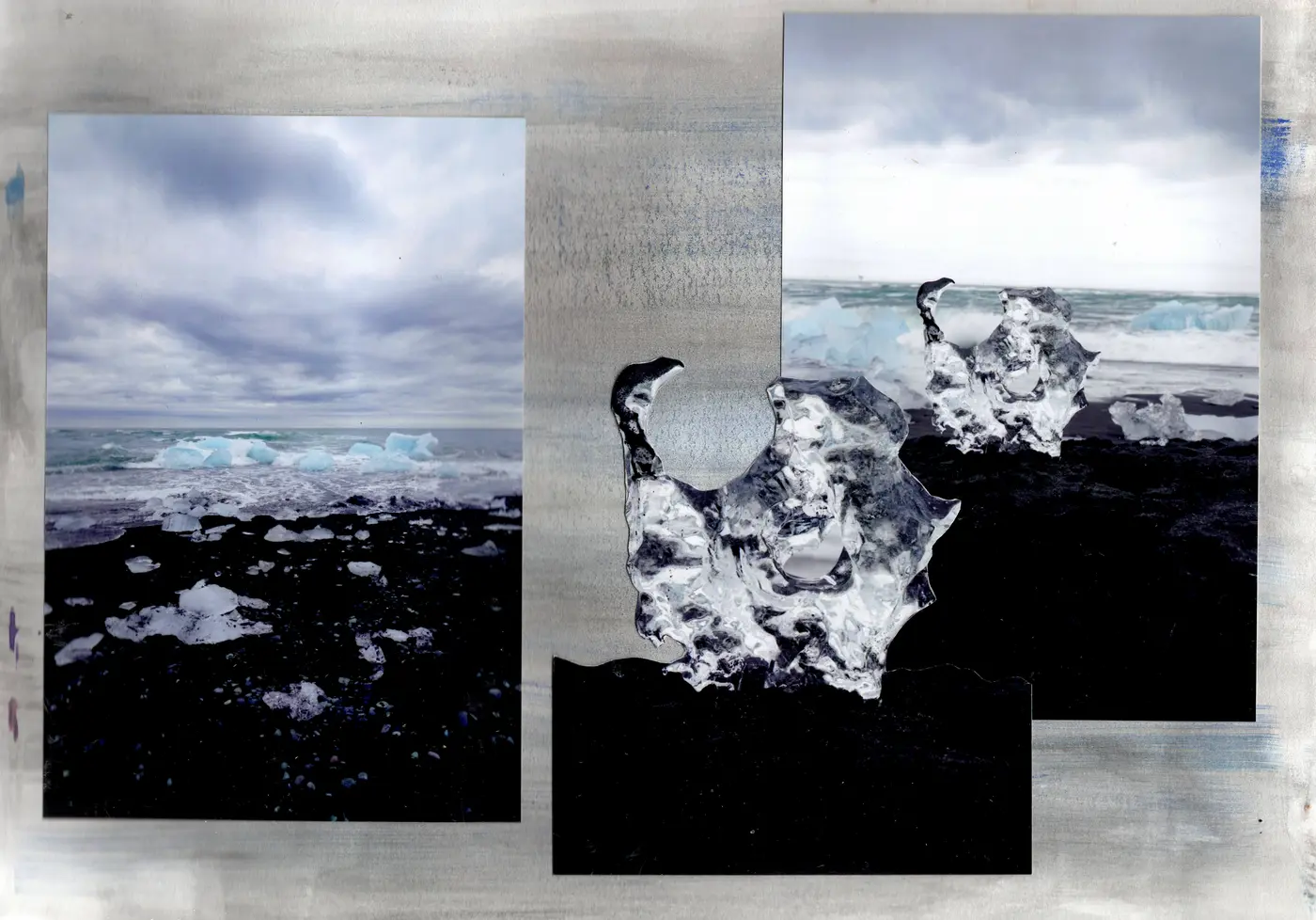 Ice on black sand